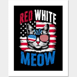 Red White And meow  america Posters and Art